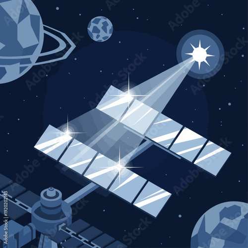 Space Station Orbiting Planets in Outer Space.