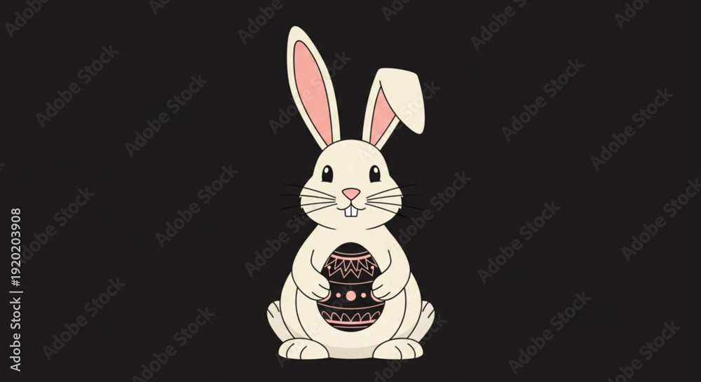 Obraz premium White Easter Bunny Holding Chocolate Cake on Black Background