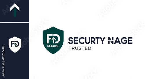 Strong "FD" Shield Security Logo with Upward Arrow Symbol on Isolated White Background