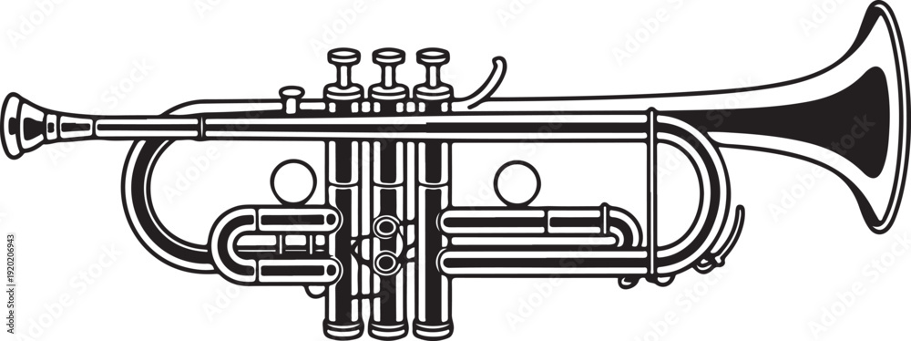 Εκτύπωση καμβά Detailed Trumpet Musical Instrument Illustration, Black and White Brass Icon