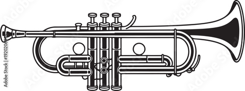 Detailed Trumpet Musical Instrument Illustration, Black and White Brass Icon 
