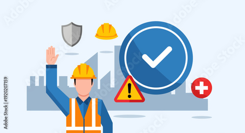 Construction Safety Compliance with Worker and Safety Icons