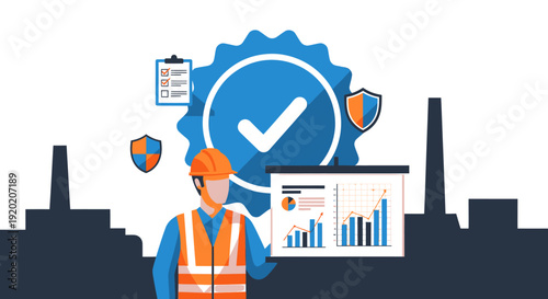 Construction Worker Analyzing Data on Digital Dashboard with Safety Gear