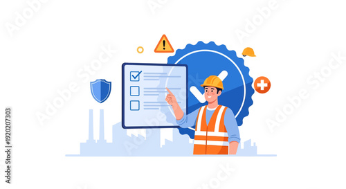 Construction Safety Inspection and Risk Management Illustration