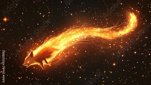 Galaxy fox comet: fiery celestial entity in a starry universe