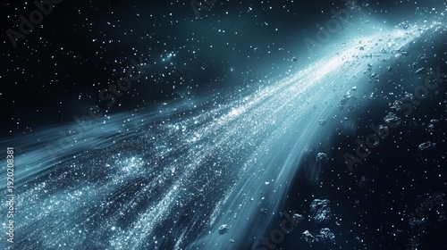 Beautiful icy comet tail in deep outer space