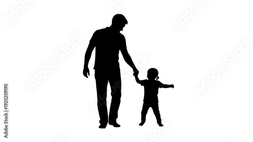 Silhouette of Father Helping Toddler Take First Steps.