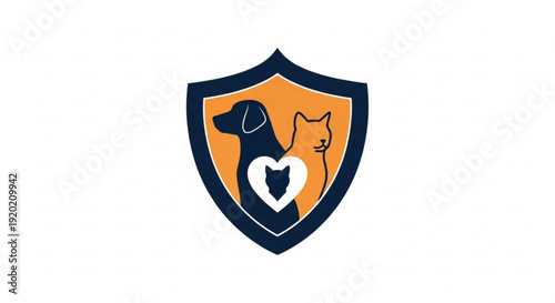 Animal shelter logo with dog cat and heart symbol on orange shield