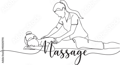 Continuous line art of spa wellness treatment with massage lettering 
