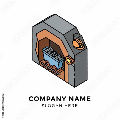 Mining Industry Illustration with Placeholder Company Name and Slogan.