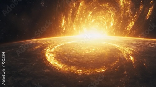 Fiery cosmic storm: intense solar flare over alien planet surface