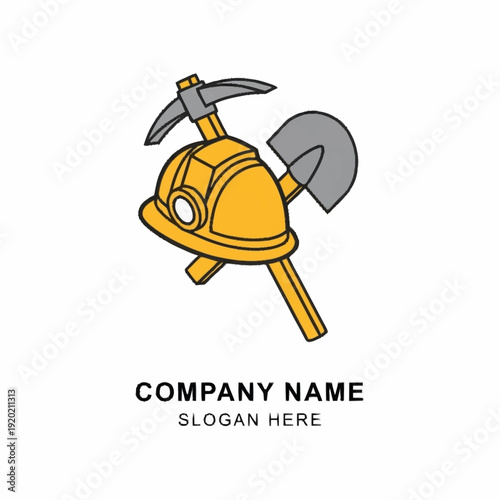 Construction Company Logo Template with Hard Hat and Tools.