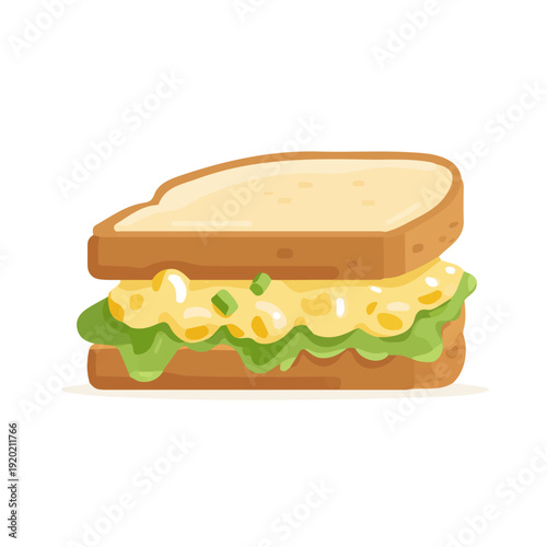 Simple flat 2D vector graphic of Egg Salad Sandwich, modern icon look, displayed on a pure white background.