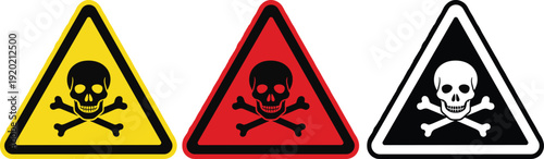 Toxic hazard warning signs with skull and crossbones in yellow red and black