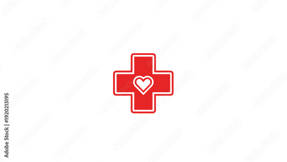 Obraz premium Red Medical Cross with Heart Symbol on White Background.