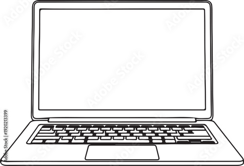 "Laptop vector illustration showing open screen, keyboard, and touchpad symbolizing digital technology, computing, and modern workspace"