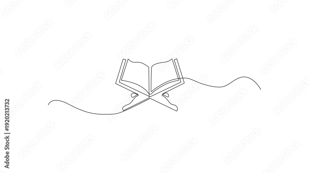 Obraz premium Single Continuous Line Drawing of Quran | Minimal Islamic Holy Book Vector Illustration ,One Line Islamic Holy Book Illustration | Simple Quran Outline Vector on White