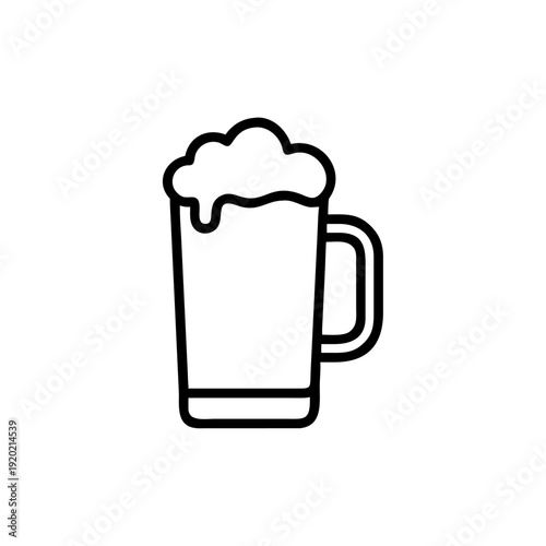 A cold pint of lager in a glass mug with frothy foam, featuring a cartoon vector illustration design perfect for a pub or bar beverage icon