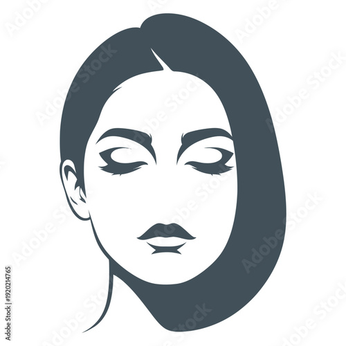Woman Face Illustration with Makeup and Hair.