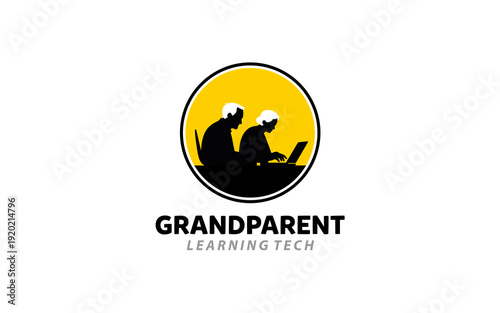 Illustration vector graphic of a grandparent learning tech logo design template