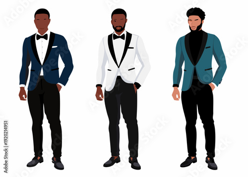Three african american men in formal wear illustrated style