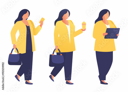 Three women walking each engaged with different digital devices