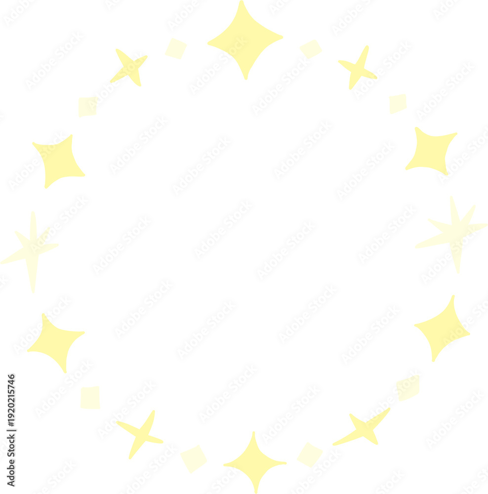 Obraz premium Hand Drawn Yellow Sparkle Circular Frame Transparent PNG Minimal Star Doodle Round Border