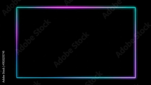 Neon light rectangle frame on black background for design elements