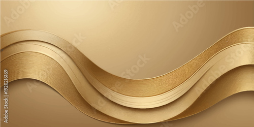 Abstract golden background with flowing waves and light curves creates a stylish vector texture for business card wallpaper or decorative art design