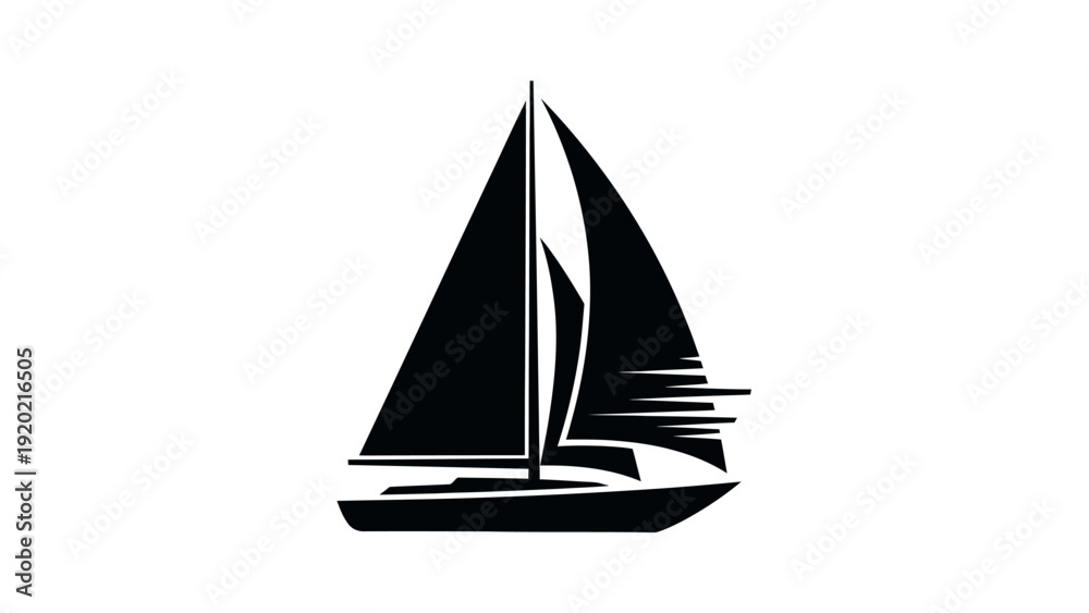 Fototapeta premium Sailing Boat Silhouette with Motion Trail on White Background.