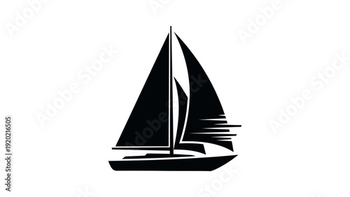 Sailing Boat Silhouette with Motion Trail on White Background.