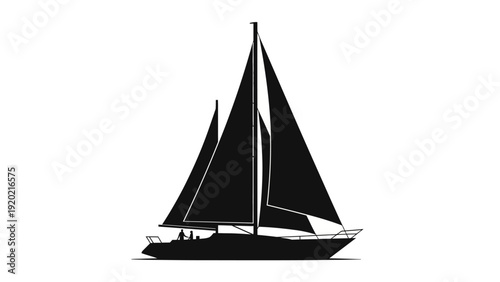 Sailing Yacht Silhouette on White Background for Nautical Designs.