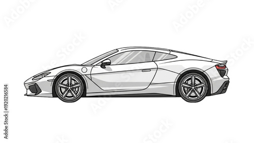 Detailed vehicle autocad blueprint of a sleek sports car viewed from the side showcasing its aerodynamic design and precise technical illustration