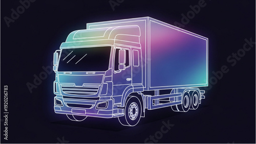Truck vehicle autocad blueprint illustration on a black background from a front viewpoint