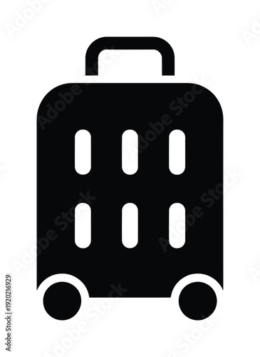 Black vector suitcase with wheels and a handle for easy transportation