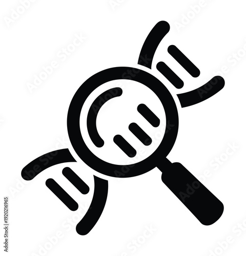 Vector of a magnifying glass examining dna strands