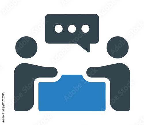 Vector depicting two people exchanging a card with a speech bubble above