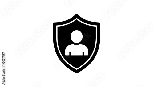 Shield with person icon representing security and protection.