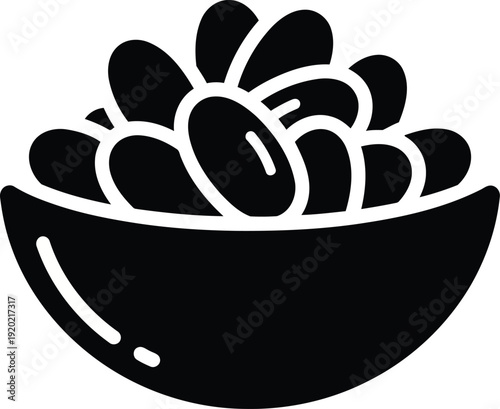 Black and white icon of kidney beans in a bowl legumes