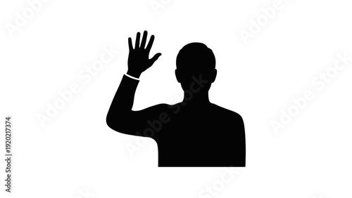 Silhouette of a Person Raising Hand in Greeting.