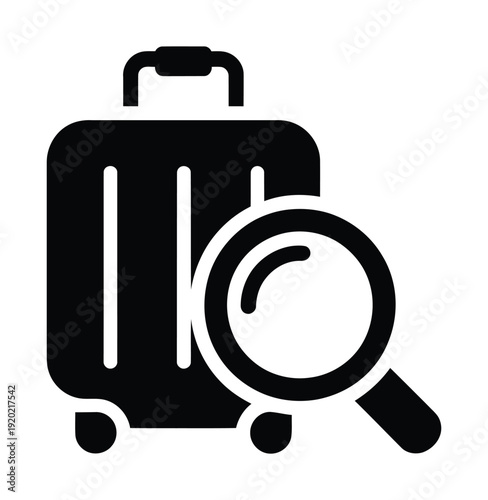 Vector icon of a suitcase and magnifying glass