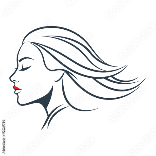 Woman with Flowing Hair in Profile.