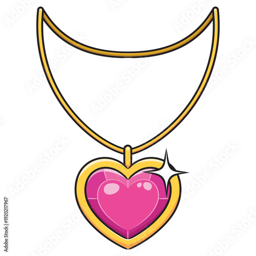 Cartoon gold necklace jewelry with pink heart shaped gem pendant