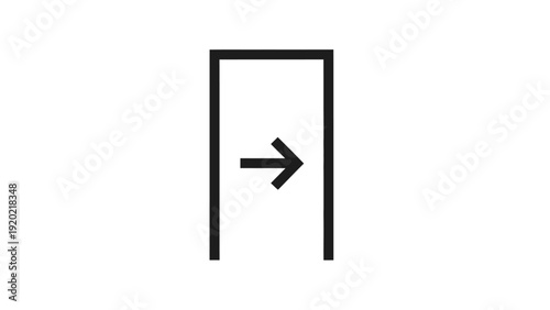 Simple black outline of a door with an arrow pointing right, symbolizing entry or exit.