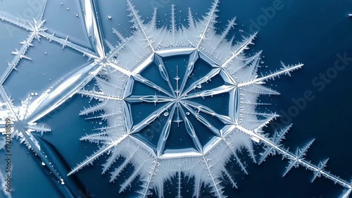 Close Up Of Intricate Frost Crystals Forming On Glass Surface In Cold Weather With Detailed Ice