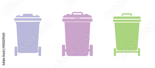 Trash can with wheels multicolor icon. set Front-facing view. A straightforward flat graphic illustration in vector style. Isolated object on a white background. Isolate


