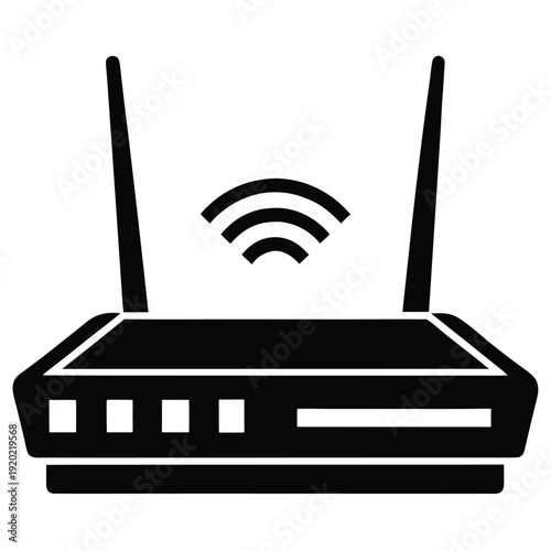Set of four wireless router icons in different artistic styles including hand-drawn sketch, simple line art, solid glyph, and flat color for representing internet connectivity