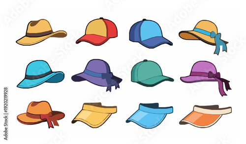 Cartoon Summer Headwear Vector Set for Male and Female Fashion