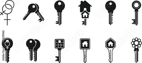 House Key and Real Estate Icon Set with Home Symbols and Gender Signs for CAD Drawing Flat Vector Illustration Security Design