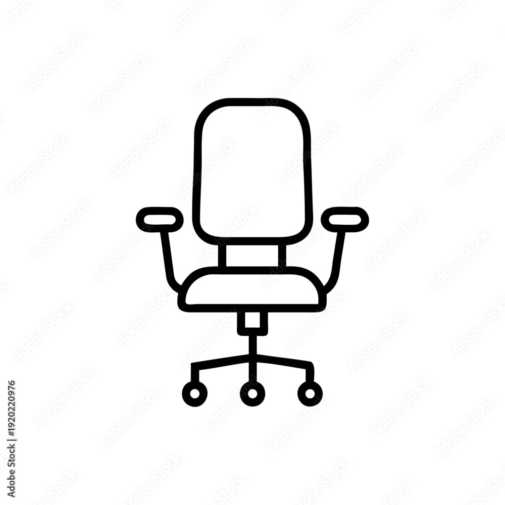 Fototapeta premium This contemporary ergonomic black leather office chair with wheels is a comfortable business furniture object isolated on a white background for interior design work